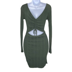 Juniors Bodycon Knit Ribbed Cutout Dress Olive M